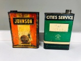 Lot of 2 Cities Service and Johnson one gallon oil cans