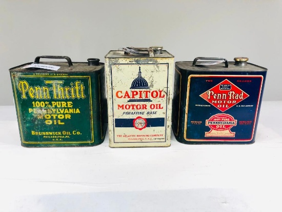 Lot Of 3 Various 2 Gallon Oil Cans