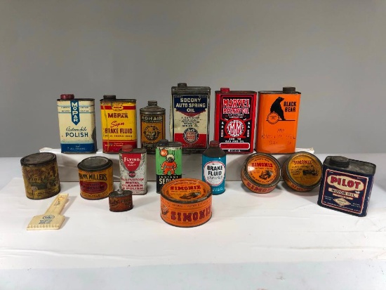 Lot Of 16 Various Automotive Tins & Ice Scraper