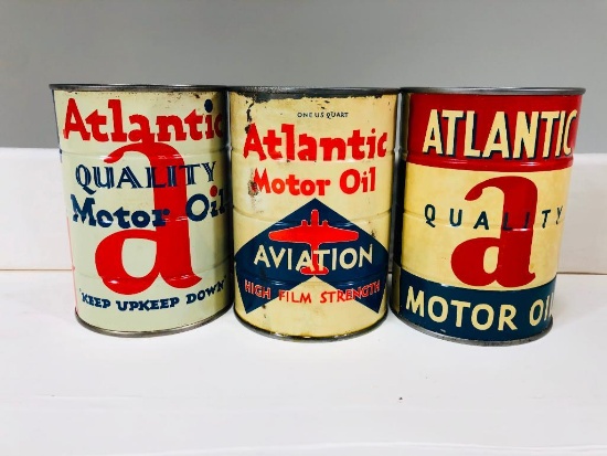 Lot Of 3 Early Atlantic Quart Oil Cans