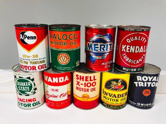 Lot Of 9 Various Quart Oil Cans