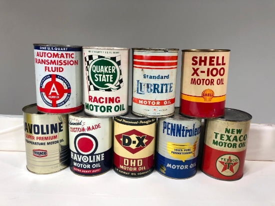 Lot Of 9 Various Quart Oil Cans
