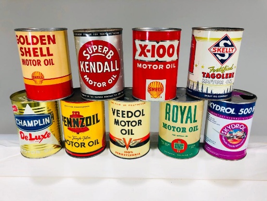 Lot Of 9 Various Quart Oil Cans