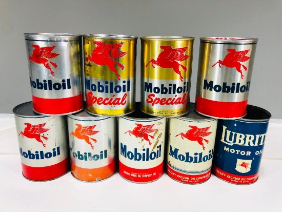 Lot Of 9 Various Mobil Quart Oil Cans