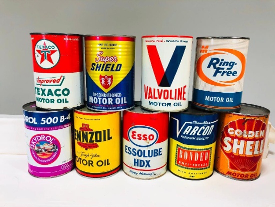 Lot Of 9 Various Quart Oil Cans