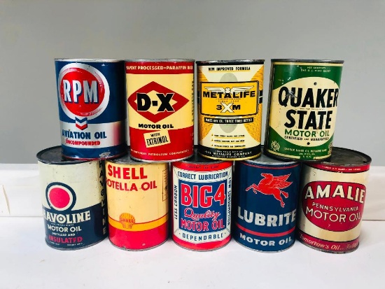 Lot Of 9 Various Quart Oil Cans