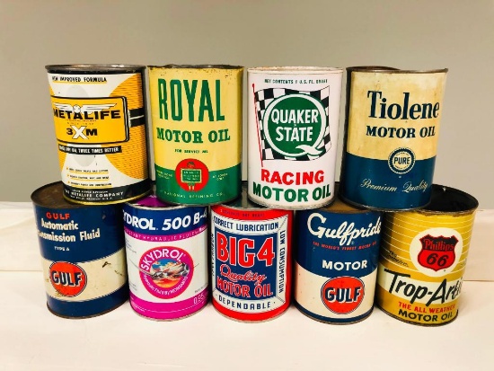 Lot Of 9 Various Quart Oil Cans