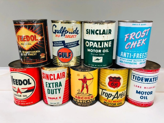 Lot Of 9 Various Quart Oil Cans