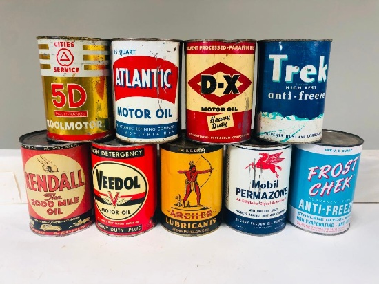Lot Of 9 Various Quart Oil Cans