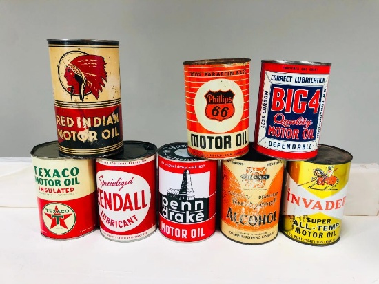 Lot Of 8 Various Quart Oil Cans