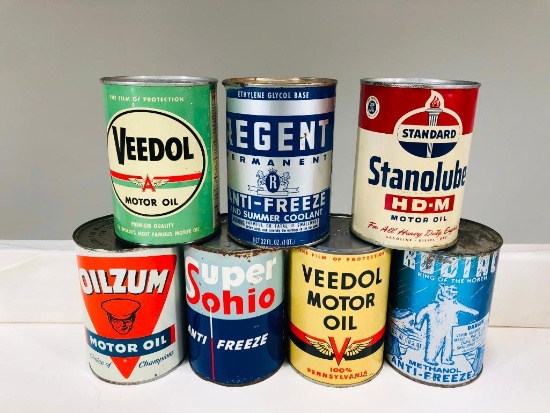 Lot Of 7 Various Quart Oil Cans