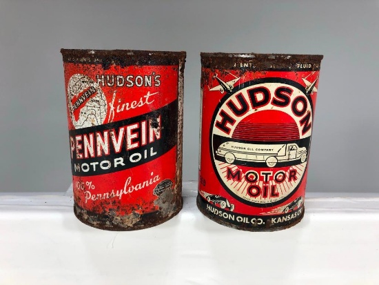 Lot Of 2 Hudson and Pennvein Quart Oil Cans