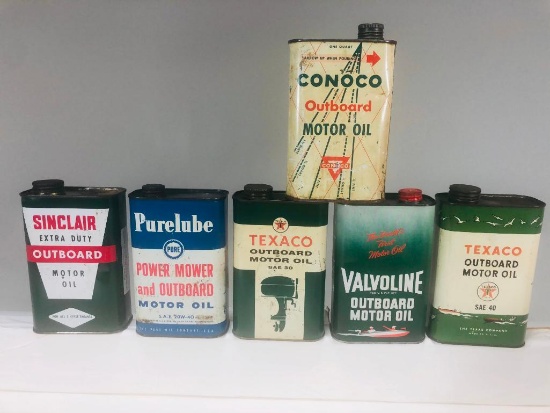 Lot Of 6 Various Outboard Quart Oil Cans