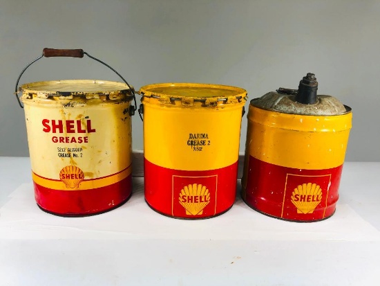 Lot Of 3 Various Shell 5 Gallon Oil Cans