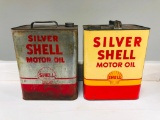 Pair Of Silver Shell Two Gallon Oil Cans