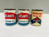 Lot Of 3 Various Full Atlantic Quart Oil Cans
