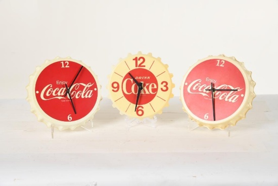 Lot Of 3 Coca Cola Plastic Battery Operated Clocks