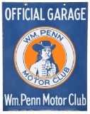 Rare Wm. Penn Motor Club Official Garage Hanging Sign