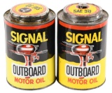 Lot Of 2 Signal Outboard Oil Cans