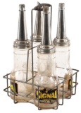 Lot Of 4 Signal Oil Bottles In Rack