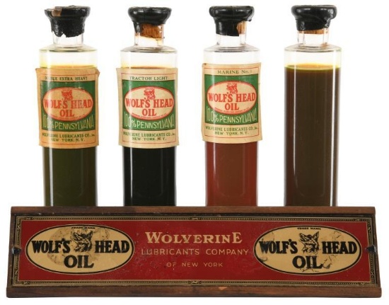 Wolf's Head Salesman Sample Oil Bottle Display