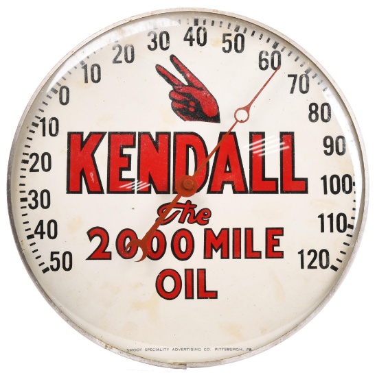 Kendall "the 2000 Mile Oil" Round Thermometer