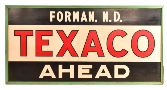 Texaco Ahead "Forman, N.D., Metal Identification Sign