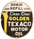 Texaco Motor Oil Clean, Clear, Golden Porcelain Sign