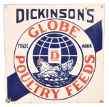 Dickinson's Globe Poultry Feeds w/chicken Porcelain Sign (repop)