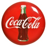 Coca-Cola w/bottle Porcelain Button Sign