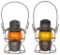 2-Railroad Lanterns with Amber Globes Not Marked