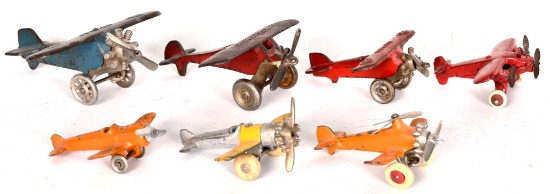 7-Different Hubley Cast Iron Airplanes