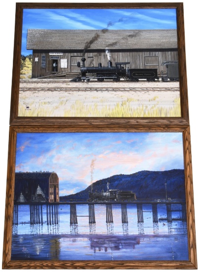 2-Railroad Oil Paintings on Canvas Artist Signed