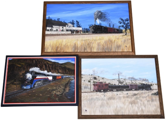 3-Railroad Oil Paintings on Canvas Artist Signed