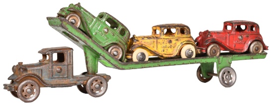 Arcade Cast Iron "Car Hauler" Truck, Trailer & Cars