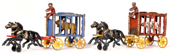 Hubley Cast Iron Royal Circus Polar Bear & Lion Wagons