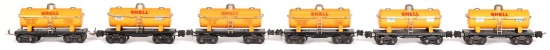 6-Lionel O Gauge Shell Tank Cars 5-2654, 654