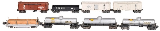 8-Lionel O Gauge Cars, 2-3462 milk cars, 2855, 6555, 2555