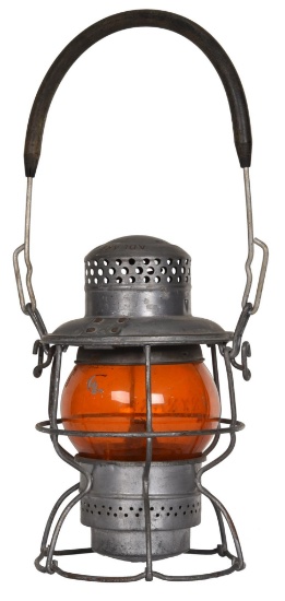 Railroad Lantern with Amber Globe Etched N.Y.N.H. & H.