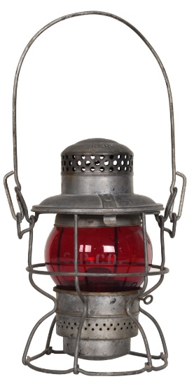 Railroad Lantern with Red Globe Etched S.P. Co.