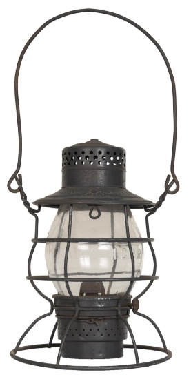 Railroad Lantern with Clear Globe Embossed I.C.R.R.