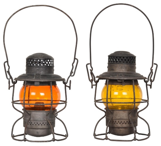 2-Railroad Lanterns with Amber Globes Not Marked