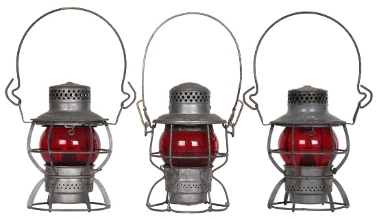 3-Railroad Lanterns with Red Globes Not Marked