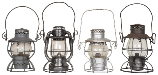 4-Railroad Lanterns with Clear Globes Not Marked