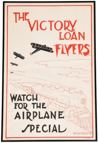 WWI "The Victory Loan Flyers" Poster w/Train & Planes