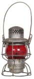 Railroad Lantern with Red Globe Etched A.T. & S.F.