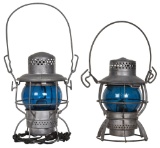 2-Railroad Lanterns with Blue Globes Not Marked
