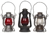 3-Railroad Lanterns with Red & Clear Globes Not Marked