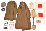 WWI Helmet, 2-Coats, Leggings, Medal, Ammo Pouch