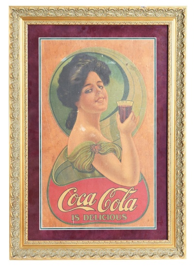 Early TOC Coca-Cola is Delicious Decal w/Lady Drinking a Coke